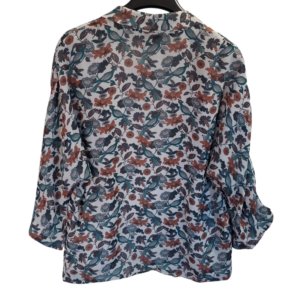 Womens Kimono Jacket Cardigan Medium Green Floral Blazer Light Chiffon Polyester - Picture 3 of 16
